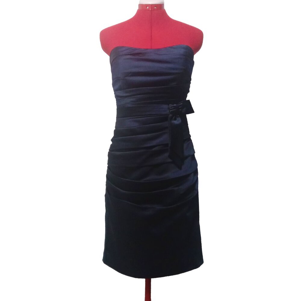 Alfred Angelo Navy Strapless Formal Tea-Length Bridesmaids Dress